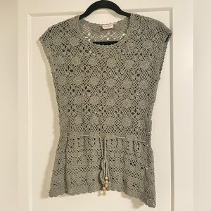 Blumind green cotton crochet top tunic with waist tie size S